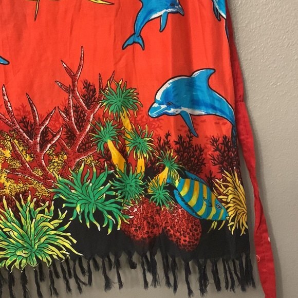 Five Parrots beach pool vacation lounge cover up ocean themed with belt small - Picture 9 of 12